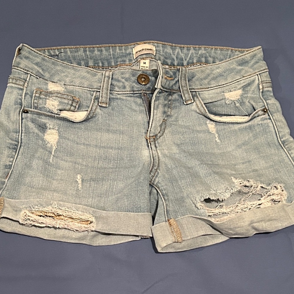 Distressed Light Blue Denim Shorts